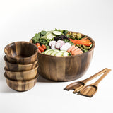 Acacia Wood 7 Piece- Xtra Large Salad Bowl Servers, 4 Ind