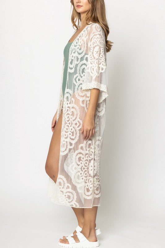 Oriental Patterned Laced Kimono