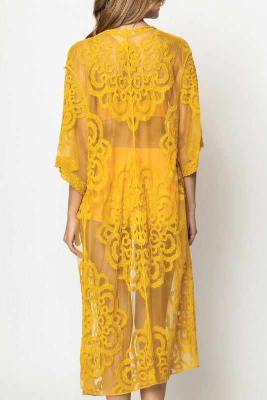 Oriental Patterned Laced Kimono