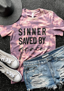 "Sinner Saved By Grace" Bleached Graphic Tee
