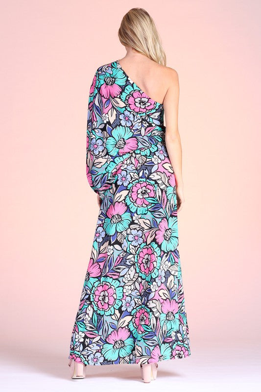 Fantasy Floral Slouchy One Shoulder Maxi Dress