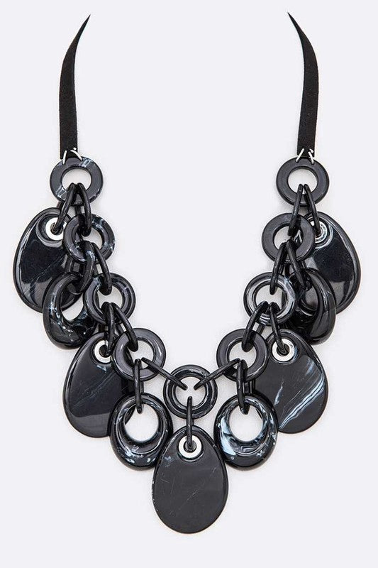 Resin Fringe Disk Statement Necklace