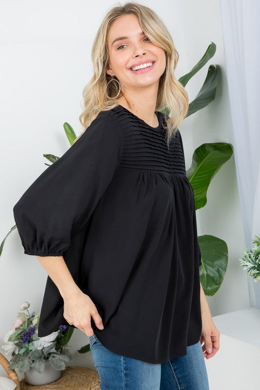 PLUS SIZE SOLID PINTUCK TUNIC BLOUSES