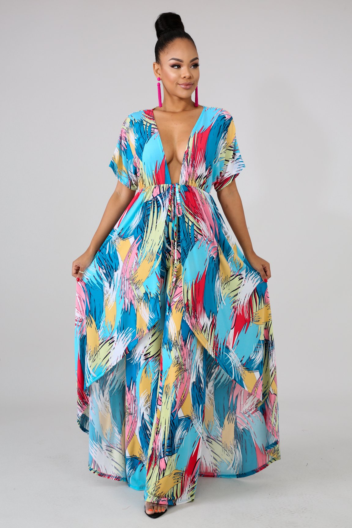 color streaked maxi pants & top vacation set