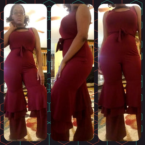 red ruffled bottom jumpsuit