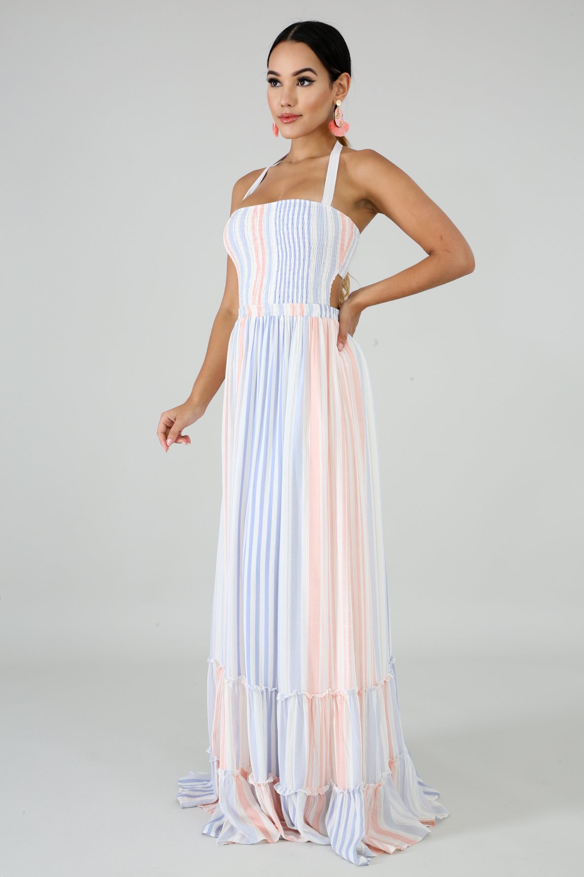cotton candy striped halter maxi dress