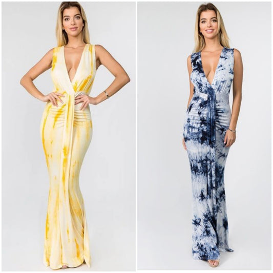 rayon tie dye hollow front maxi dress