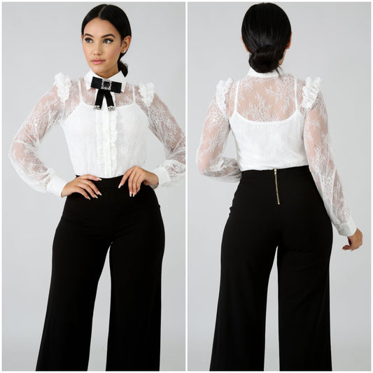 lace sheer brocade top