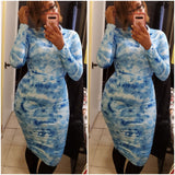 (20% off promo)turquoise mock neck ruched tie dye midi dress