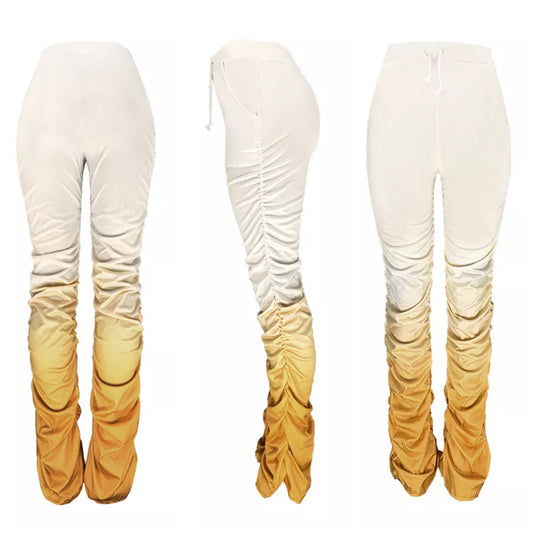 gold/yellow gradient ruched bottom pants