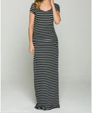 black & white striped leg slit maxi dress