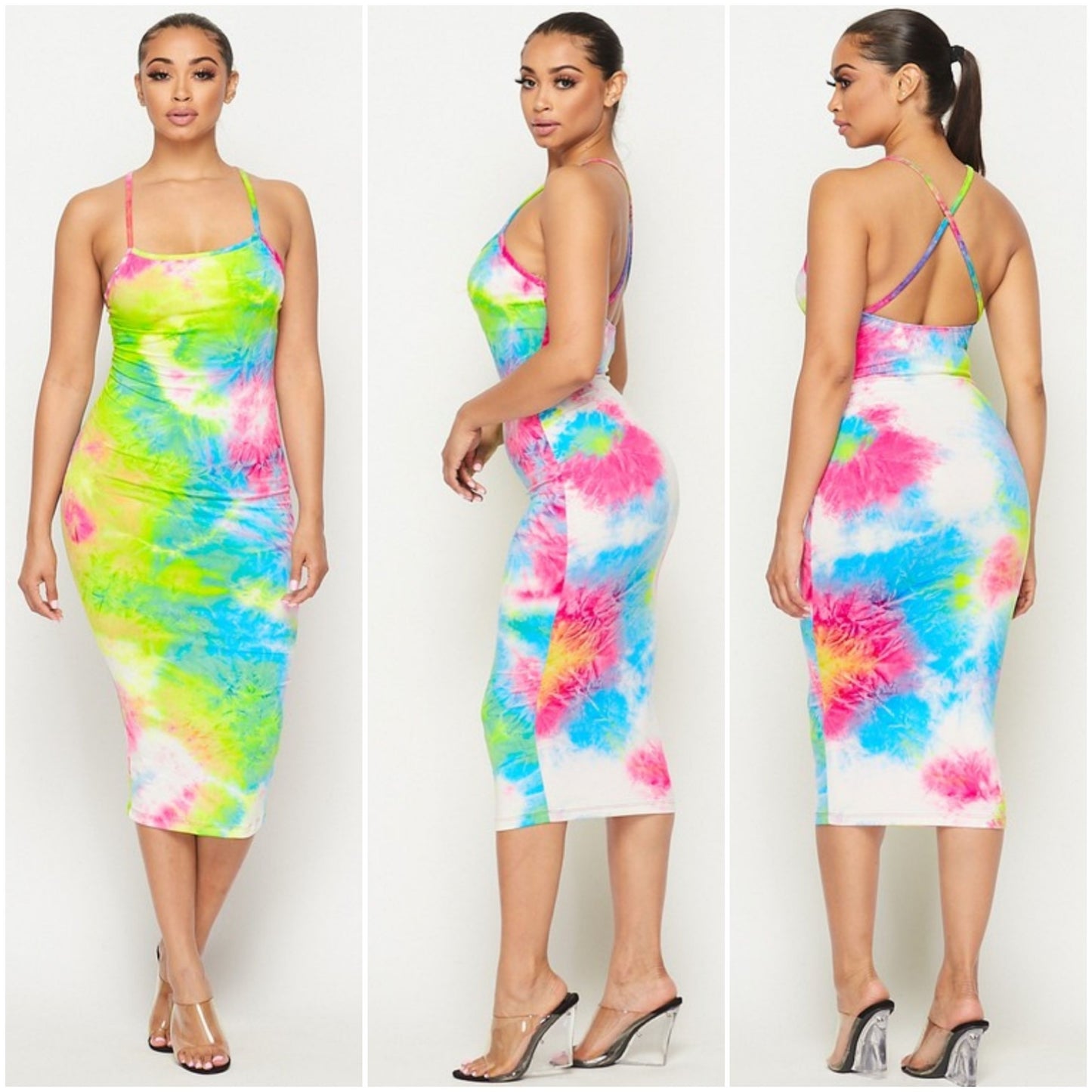 "everything you need" tie dye midi dress
