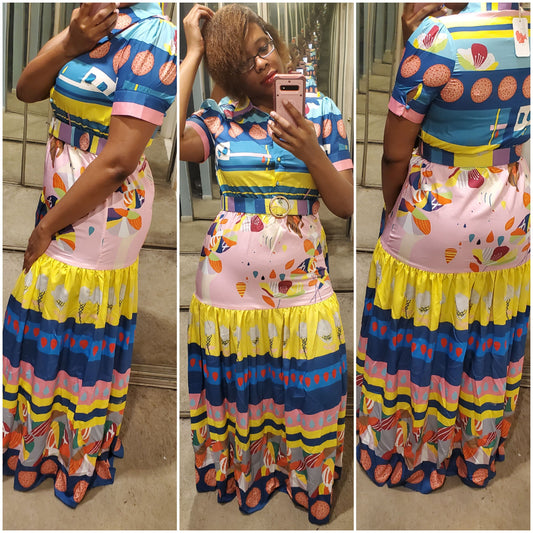 abstract print tiered maxi dress