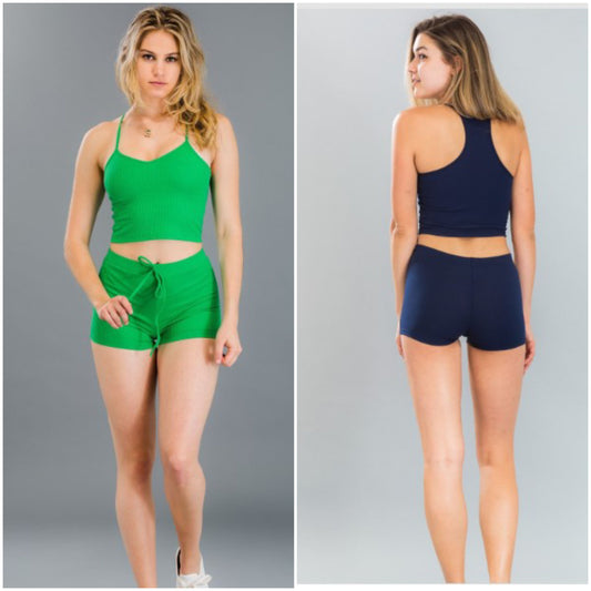 ribbed cropped top & shorts set