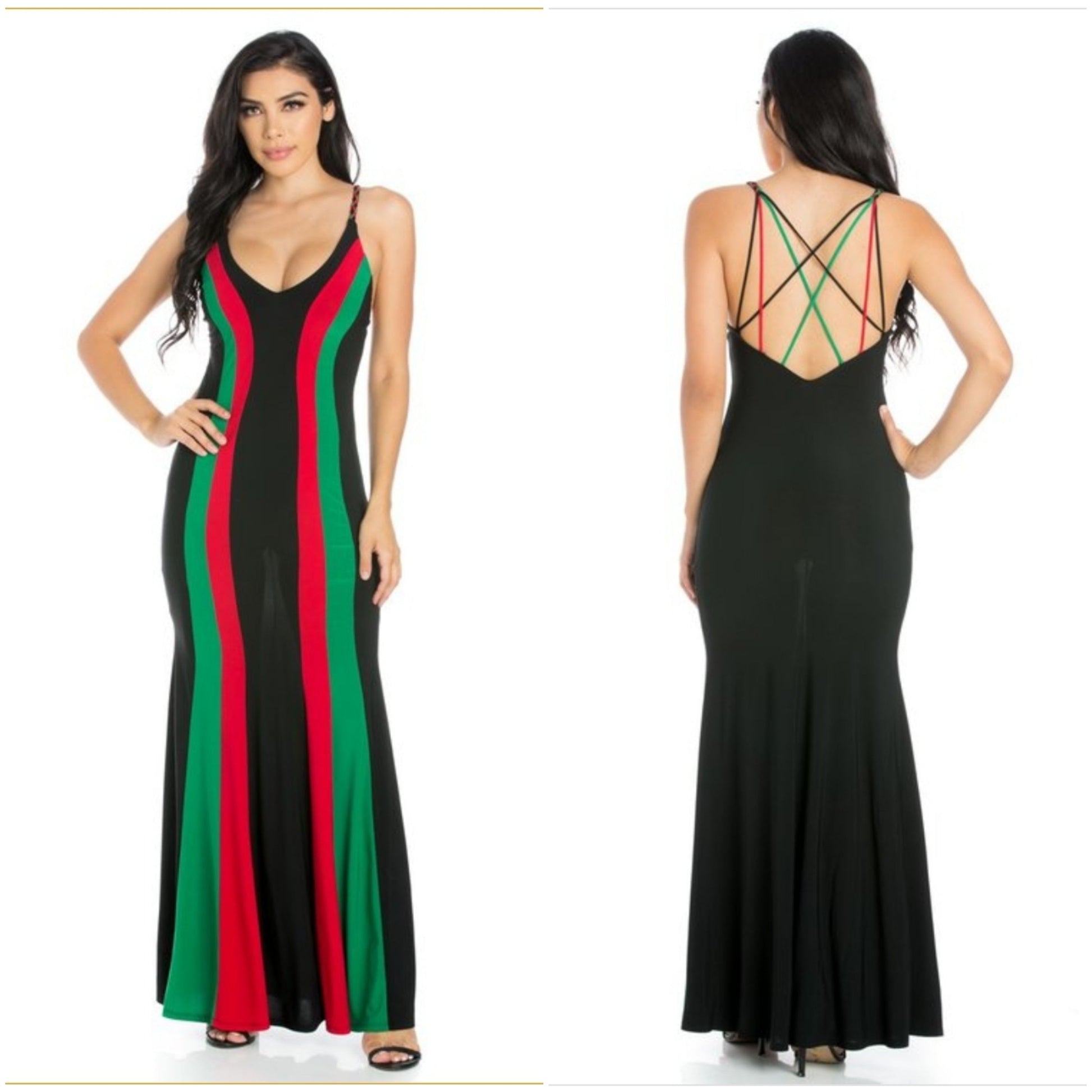 pan-african colored striped maxi dress