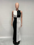 black & white contrast color block maxi dress