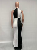 black & white contrast color block maxi dress