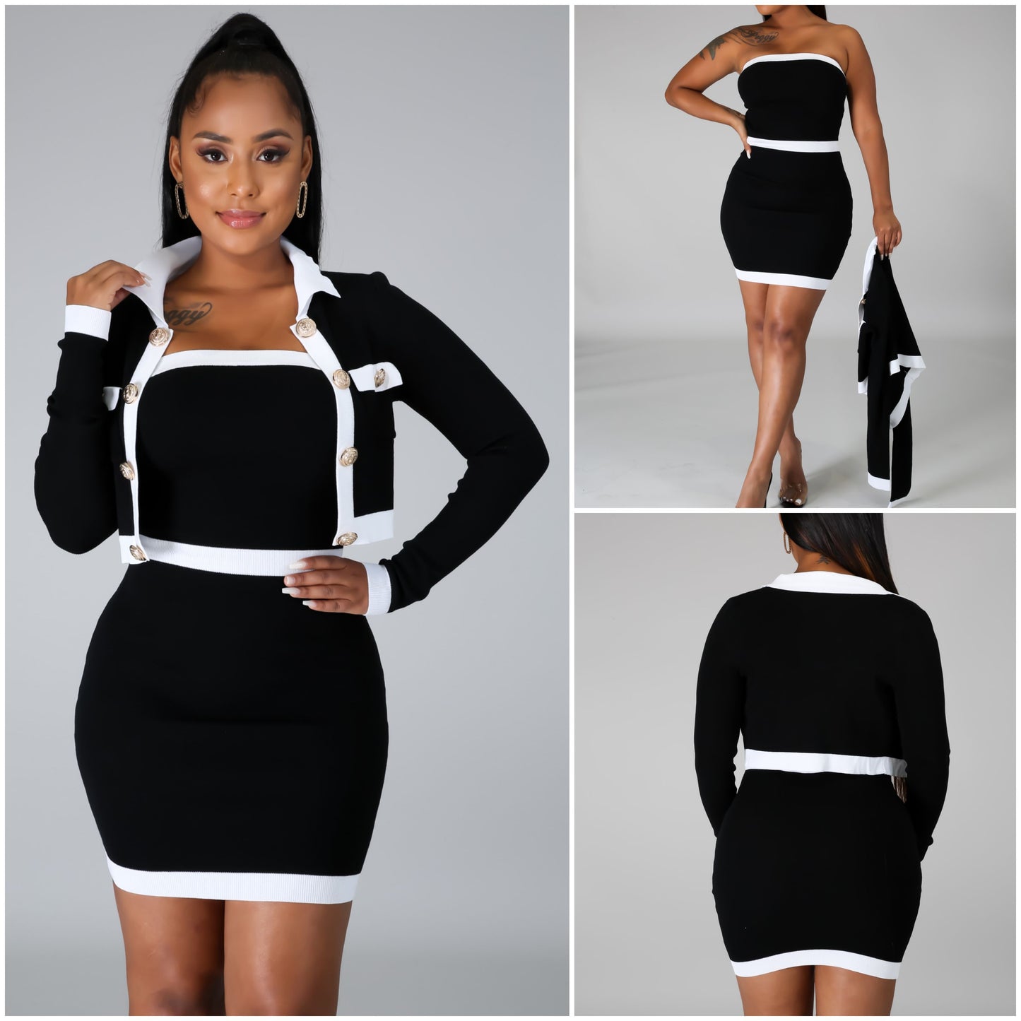"as if" black & white mini dress & jacket set