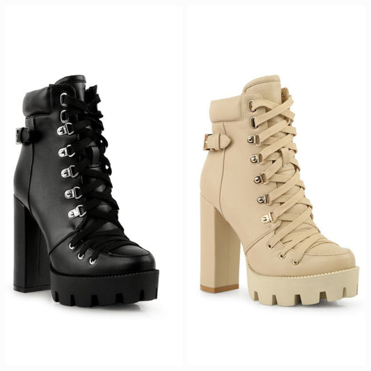 WILLOW CUSHION COLLARED LACE UP HIGH ANKLE BOOTS