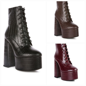 Magdalene Croc High Block Heeled Boot