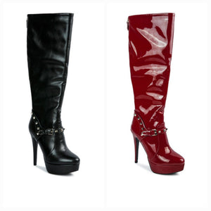 Patent Stiletto Heeled Mid Calf Boots