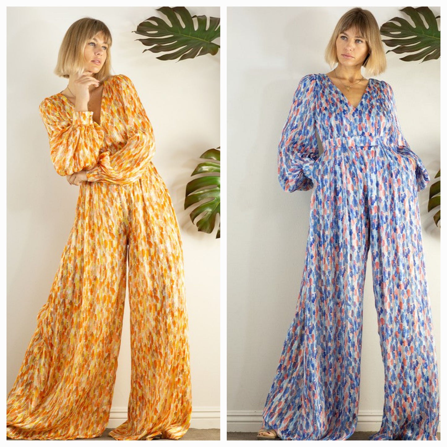 Open Back Long Sleeve Wide Leg Jumpsuit