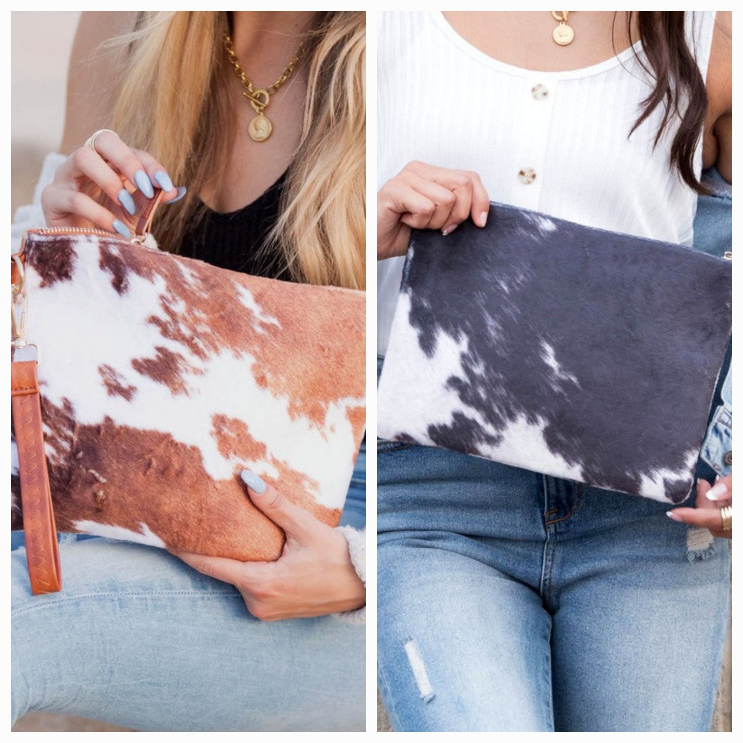 Faux Fur Cow Animal Print Clutch