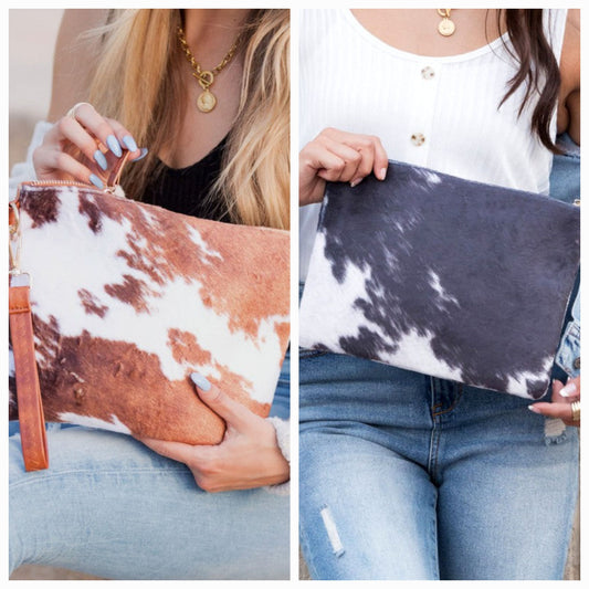 Faux Fur Cow Animal Print Clutch