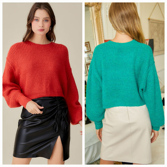 ROUND NECK CROP SWEATER TOP
