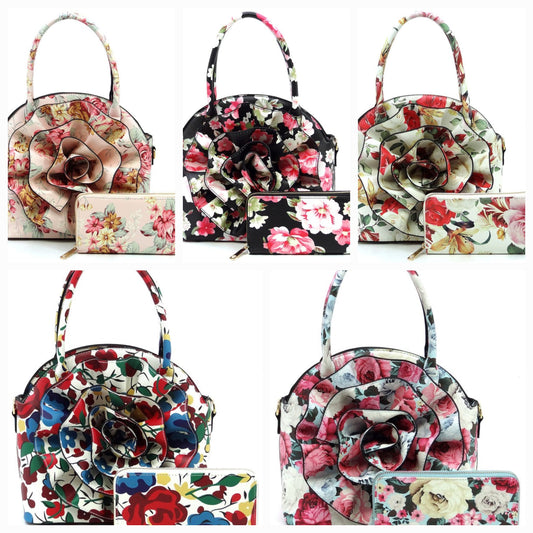 3D Flower Print 2 in 1 Satchel (5 Colors)