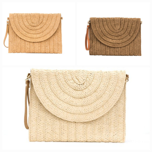 Straw Foldover Convertible Clutch