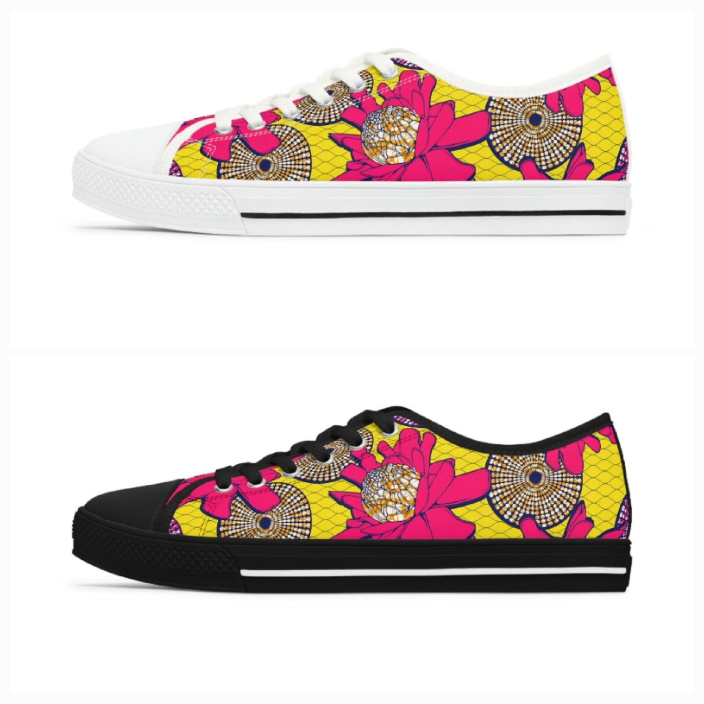 African Bold Flower Graphic Print Women's Low Top Sneakers (2 Colors)