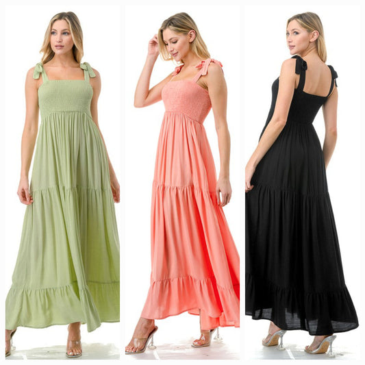 Self Strap Tied Tiered Maxi Dress