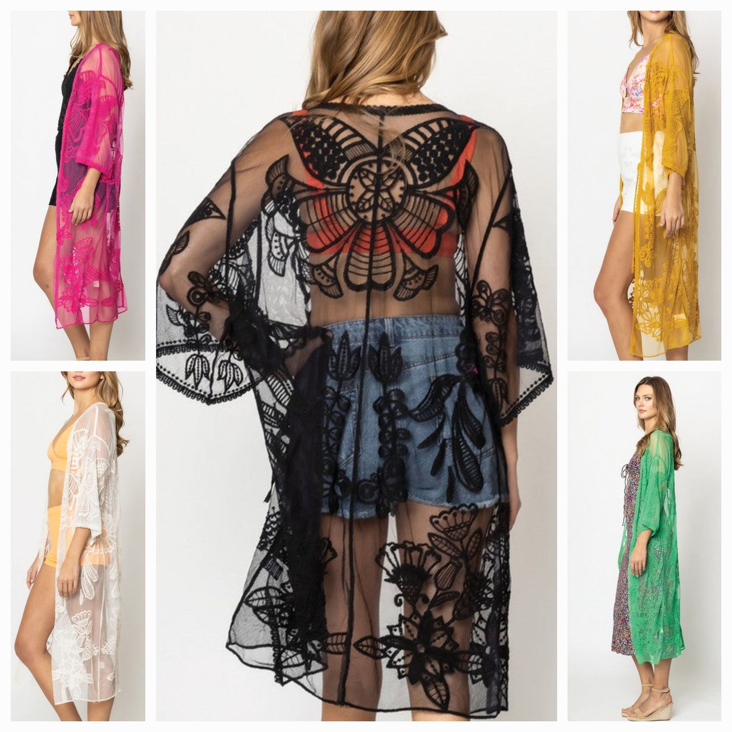 Floral Pattern Laced Kimono