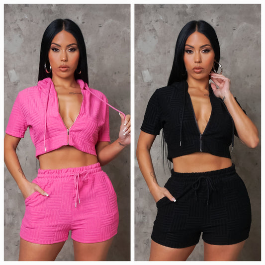 Casual Shorts & Hoodie Top Set