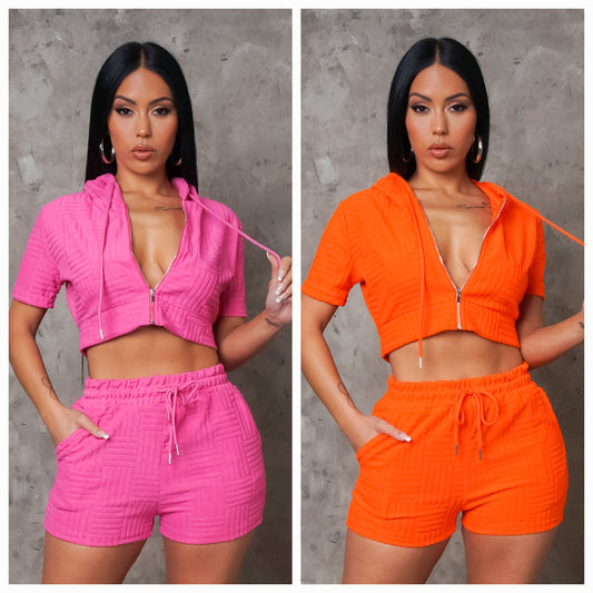 Casual Shorts & Hoodie Top Set