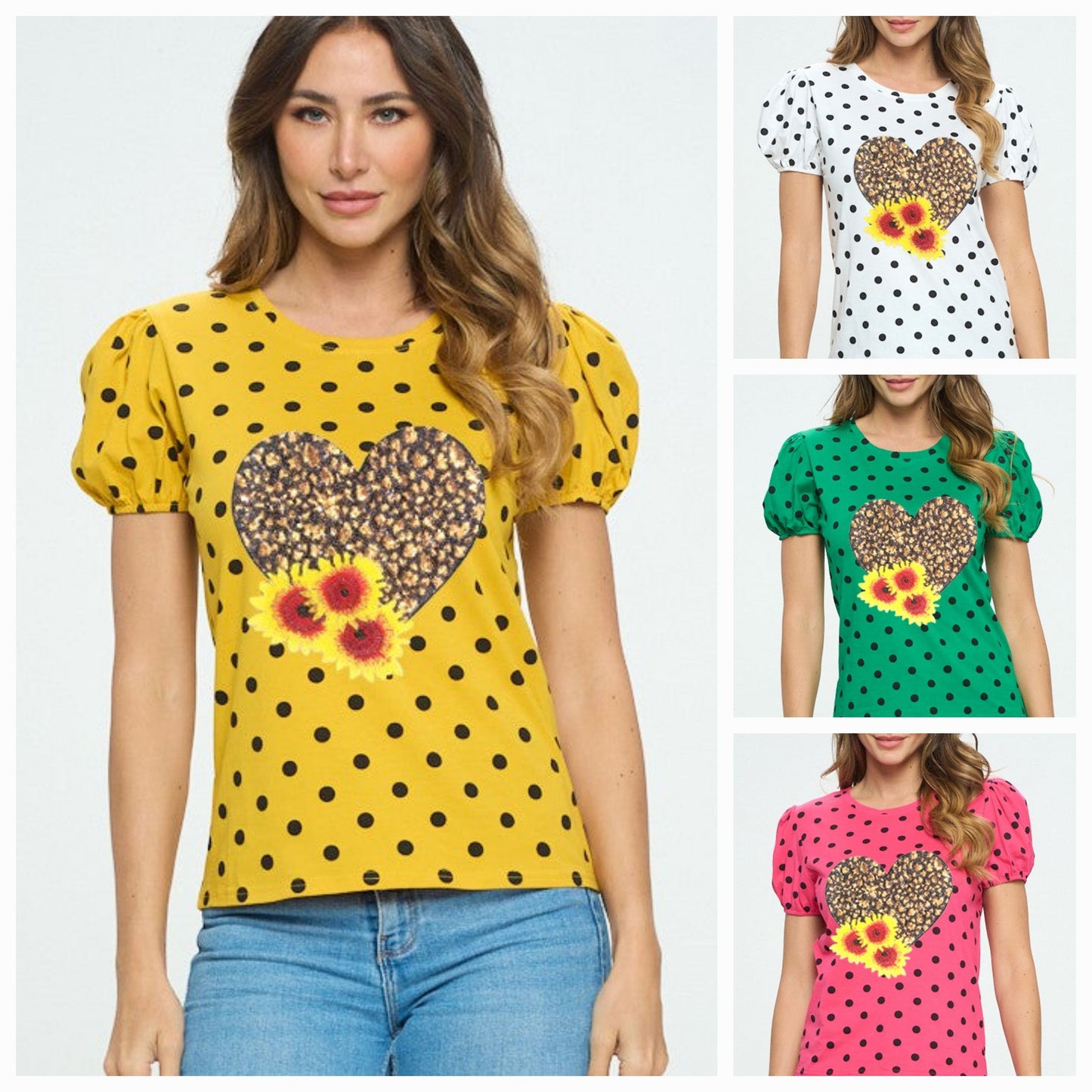 Plus Size Polka Dot Puff Princess Sleeve Top