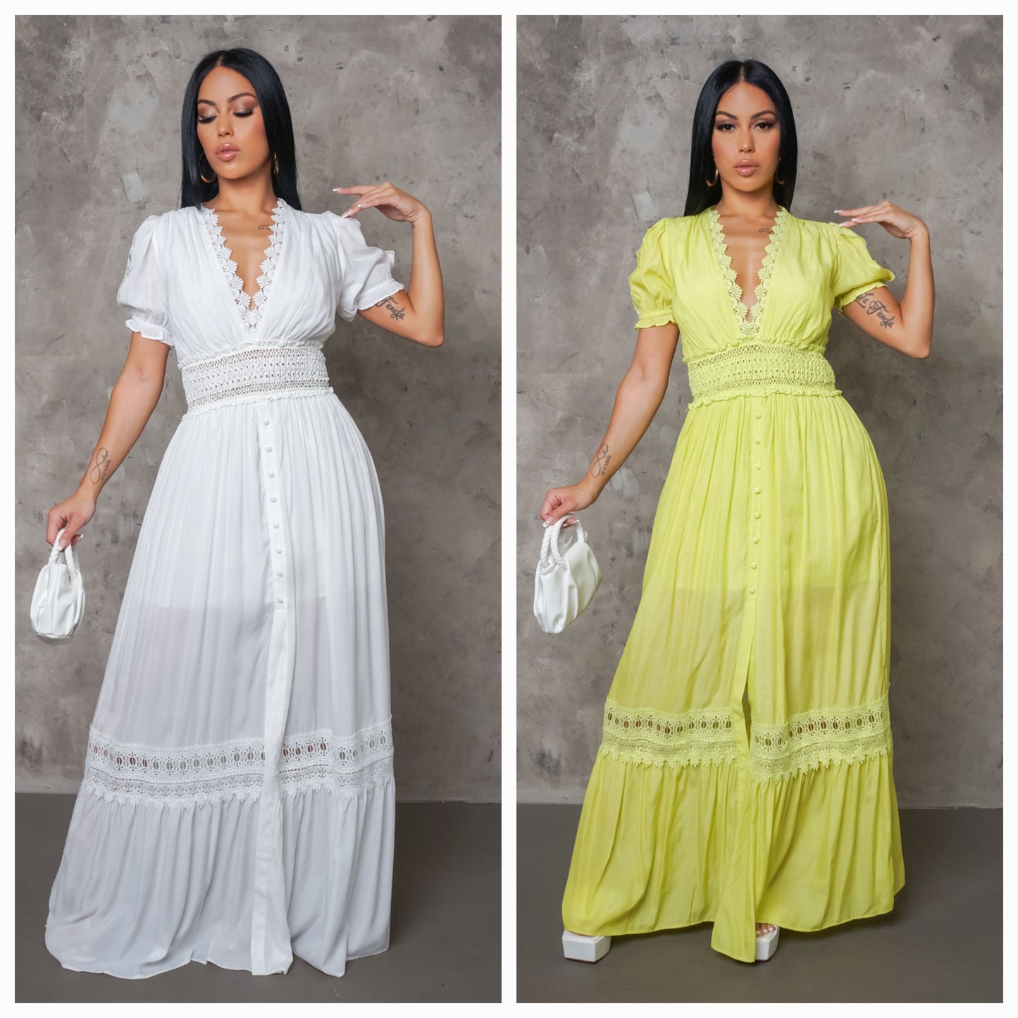 Part Crochet Short Sleeve Maxi Dress