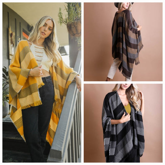 Classic Striped Knit Poncho