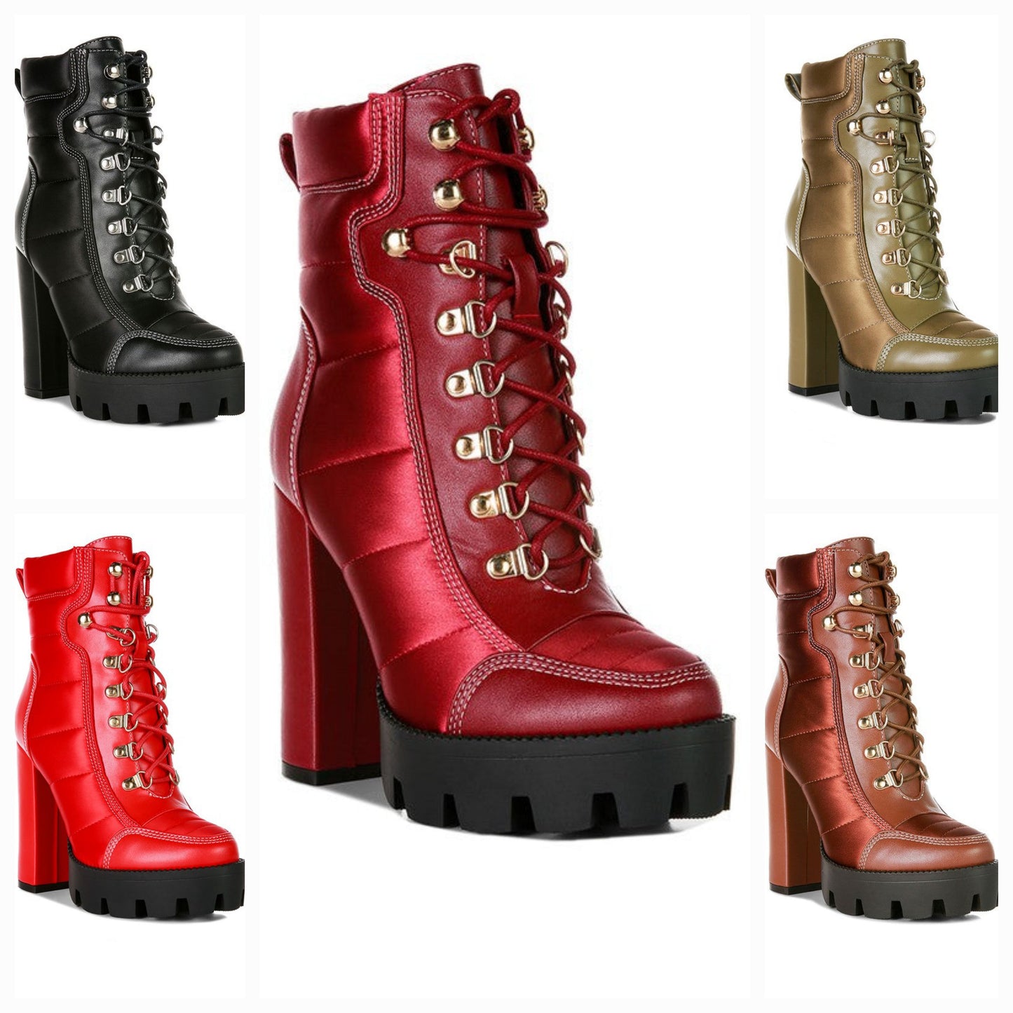 SCOTCH High Heel Quilted Satin Biker Boots