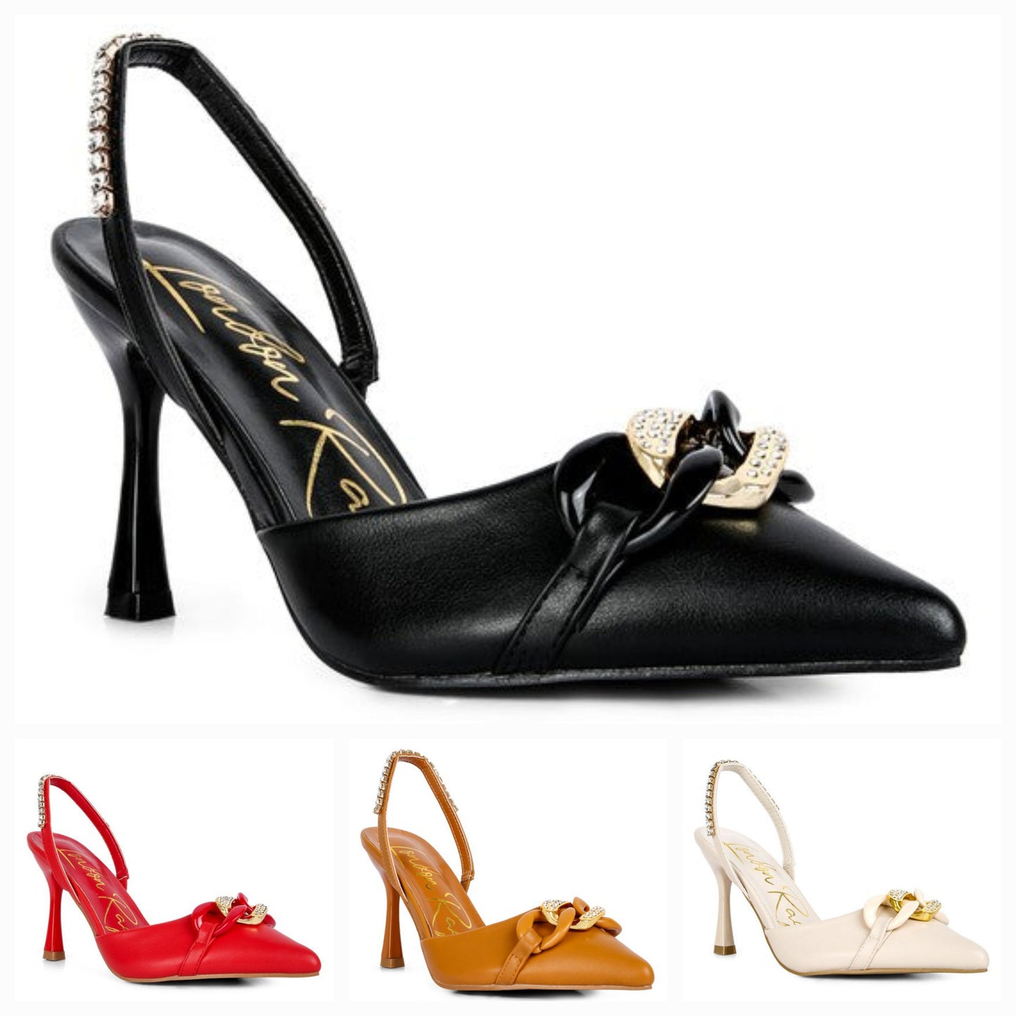 Pull Me Diamante Metal Chain Sandals