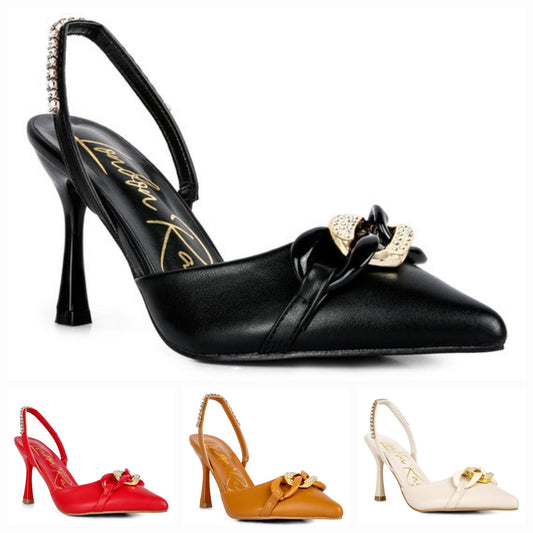 Pull Me Diamante Metal Chain Sandals