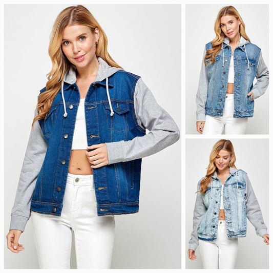 Women's Denim  Jacket with Fleece Hoodie