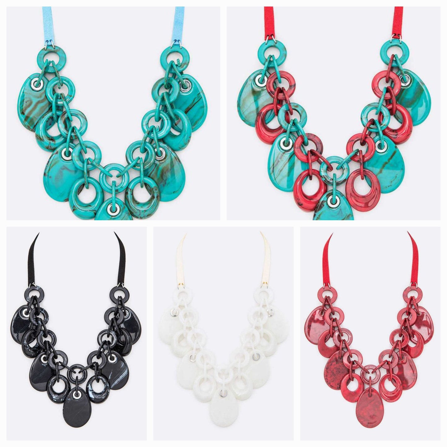 Resin Fringe Disk Statement Necklace