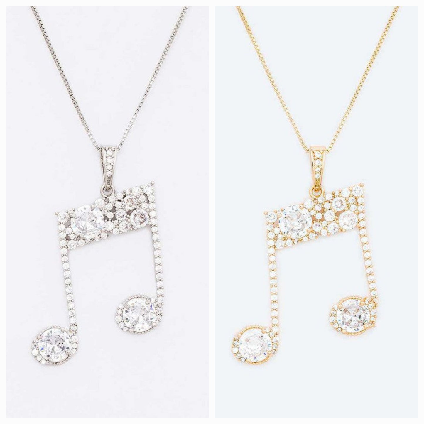 Cubic Zirconia Music Note Pendant Necklace