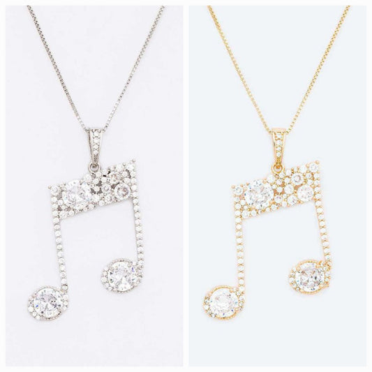 Cubic Zirconia Music Note Pendant Necklace
