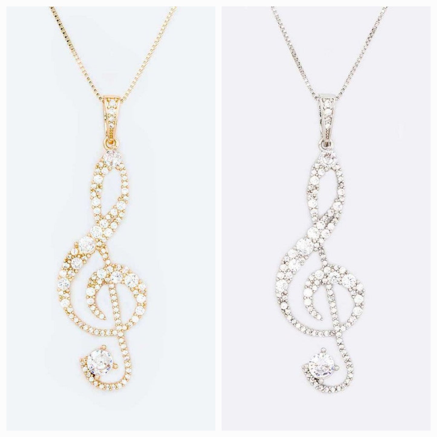 Treble Clef Cubic Zirconia Pendant Necklace