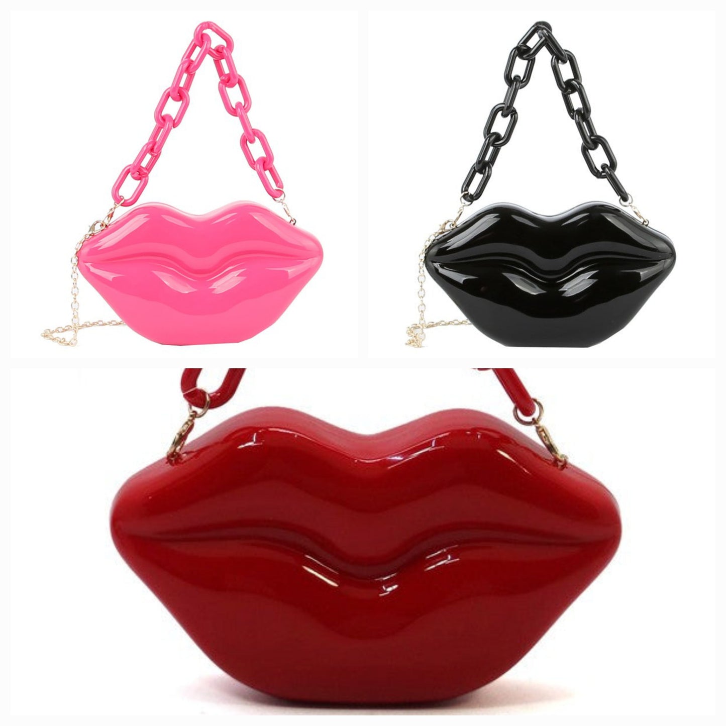 Acrylic Hard Case Lips Clutch Crossbody Bag