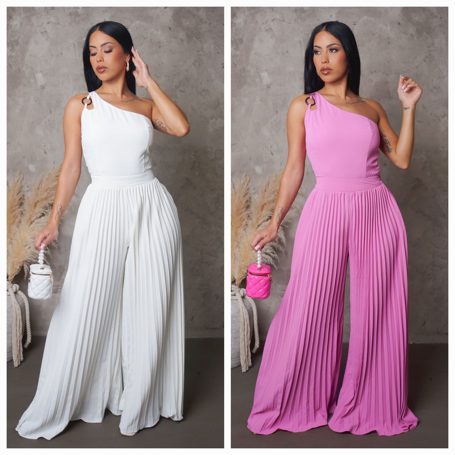 Seasonal One Shoulder Pleated Loose Jumpsuit