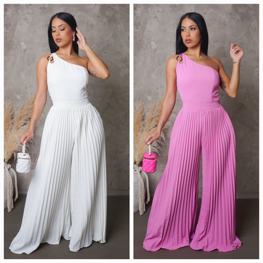 Seasonal One Shoulder Pleated Loose Jumpsuit